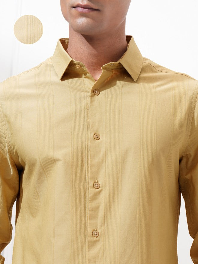 Highlander Men Mustard Striped Slim Fit Casual Shirt - Mustard - Image 5