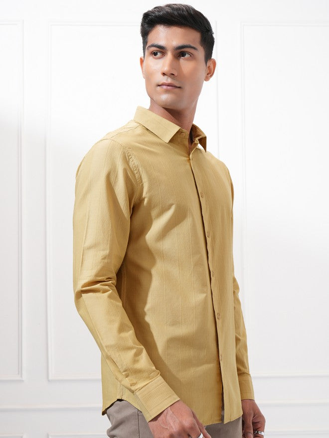 Highlander Men Mustard Striped Slim Fit Casual Shirt - Mustard - Image 6