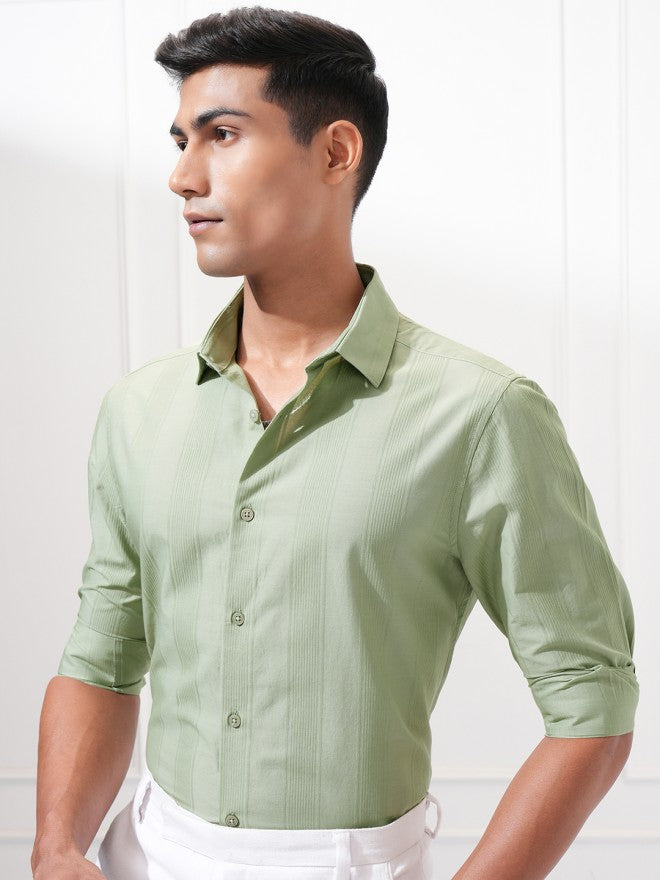 Highlander Men Green Striped Slim Fit Casual Shirt - Green - Image 4