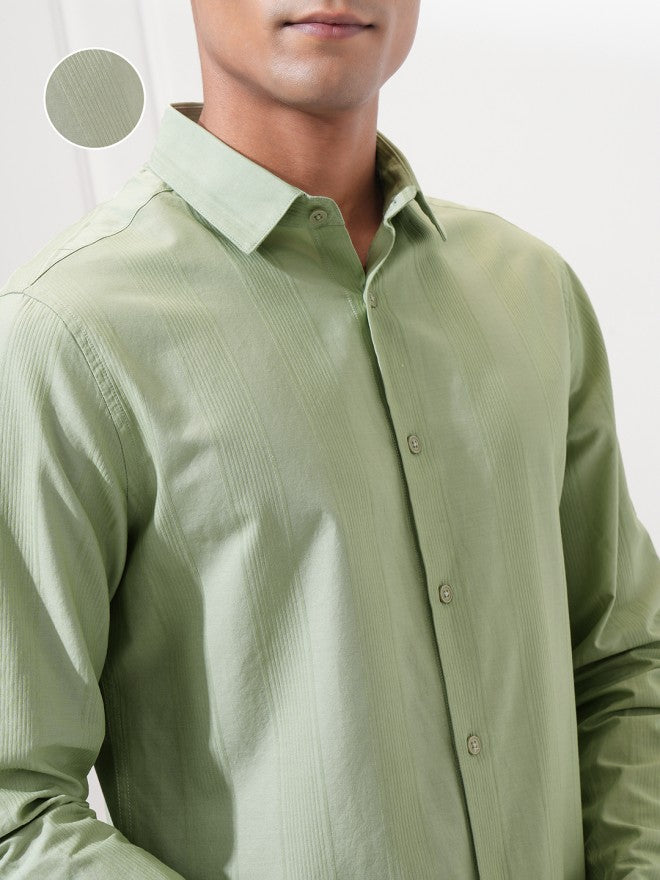 Highlander Men Green Striped Slim Fit Casual Shirt - Green - Image 5