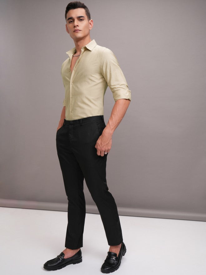Highlander Men Beige Striped Slim Fit Casual Shirt - Beige - Image 2