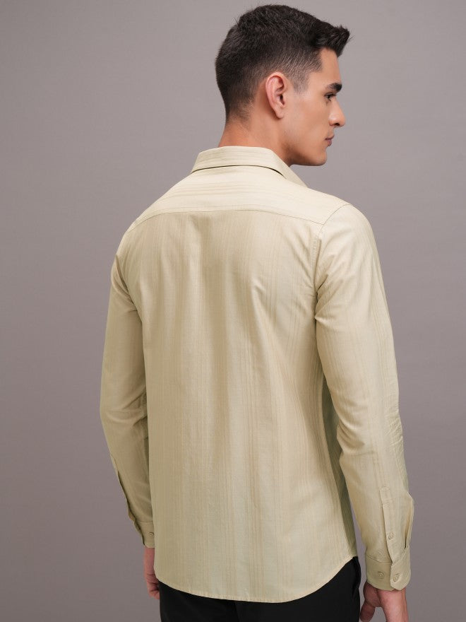 Highlander Men Beige Striped Slim Fit Casual Shirt - Beige - Image 3