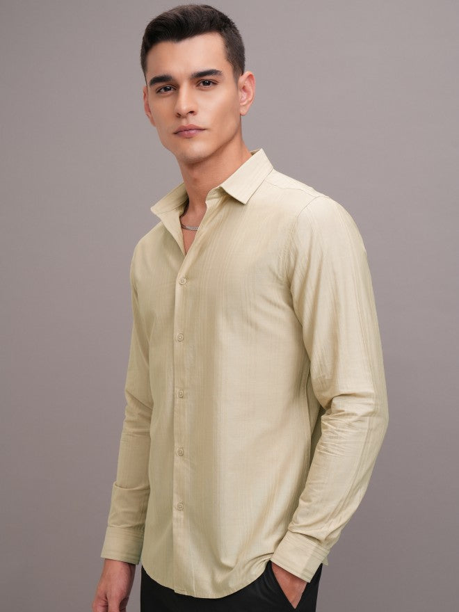 Highlander Men Beige Striped Slim Fit Casual Shirt - Beige - Image 4