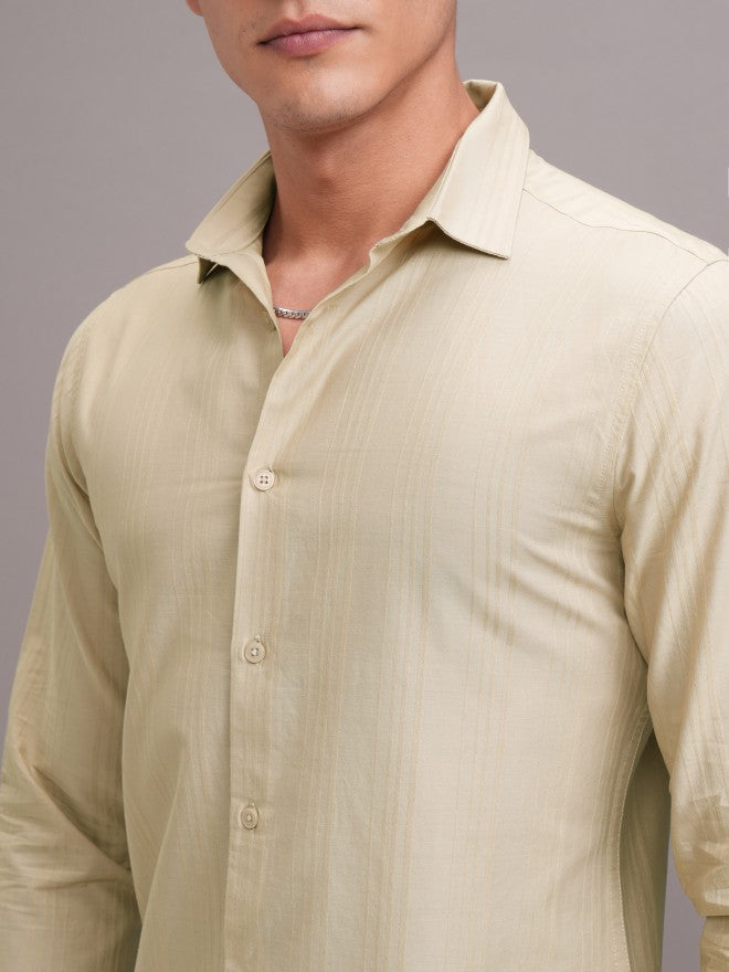 Highlander Men Beige Striped Slim Fit Casual Shirt - Beige - Image 5