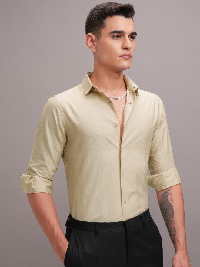 Highlander Men Beige Striped Slim Fit Casual Shirt - Beige - Image 6