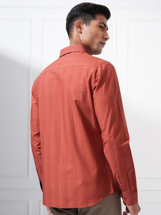 Highlander Men Rust Striped Slim Fit Casual Shirt - Rust - Image 3