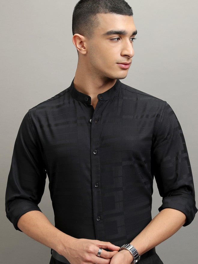Highlander Men Black Striped Regular Fit Casual Shirt - Black - Image 1