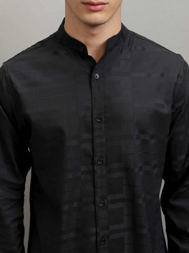 Highlander Men Black Striped Regular Fit Casual Shirt - Black - Image 5