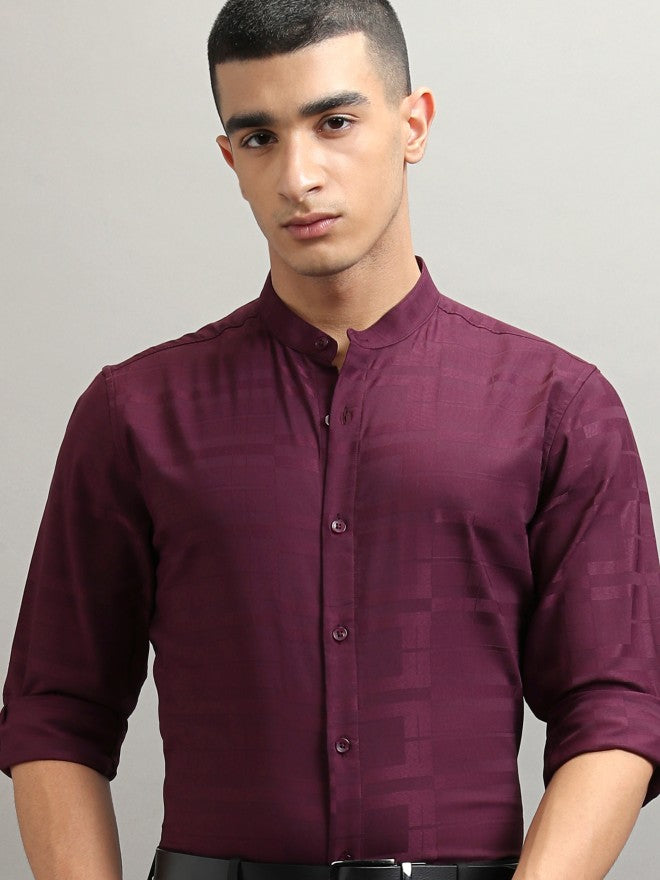 Highlander Men Burgundy Striped Regular Fit Casual Shirt - Burgundy - Image 1