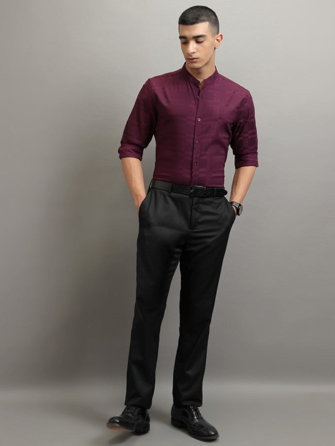 Highlander Men Burgundy Striped Regular Fit Casual Shirt - Burgundy - Image 2
