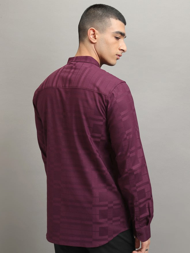 Highlander Men Burgundy Striped Regular Fit Casual Shirt - Burgundy - Image 3