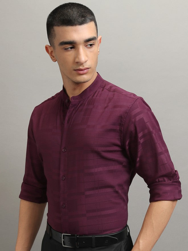 Highlander Men Burgundy Striped Regular Fit Casual Shirt - Burgundy - Image 4