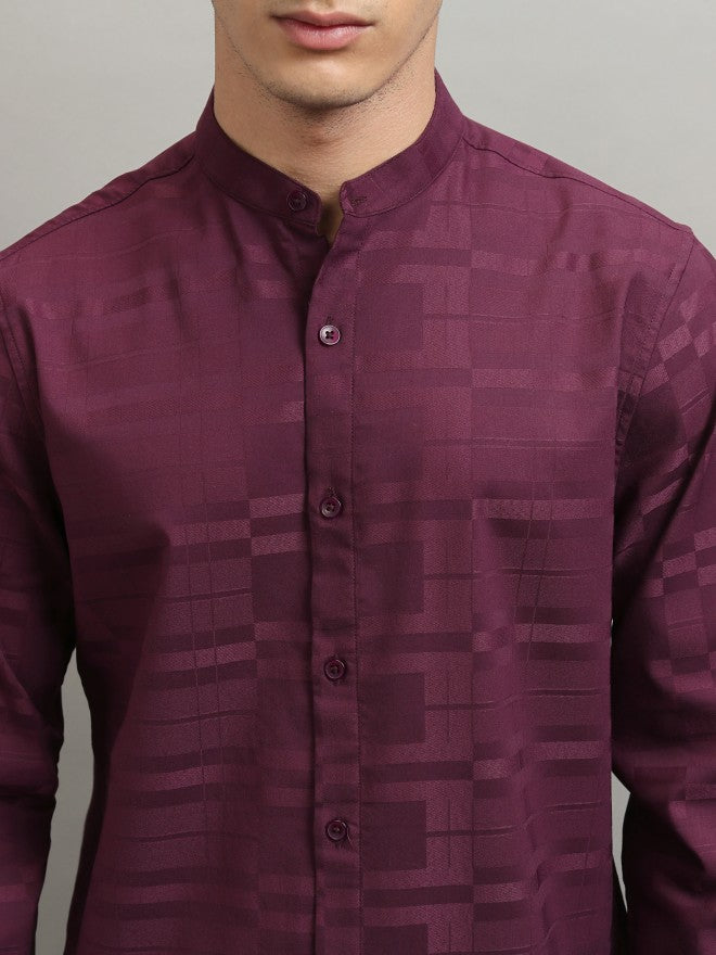 Highlander Men Burgundy Striped Regular Fit Casual Shirt - Burgundy - Image 5