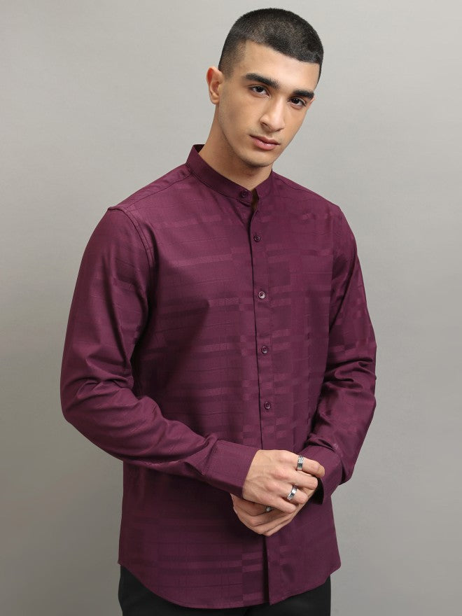 Highlander Men Burgundy Striped Regular Fit Casual Shirt - Burgundy - Image 6