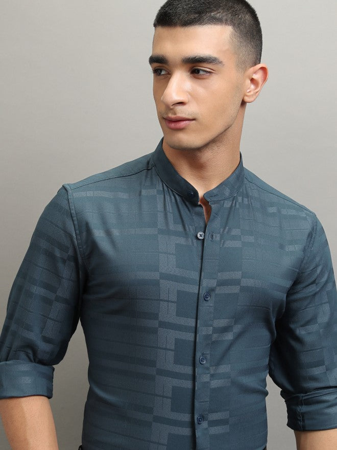 Highlander Men Teal Printed Regular Fit Casual Shirt - Teal - Image 1