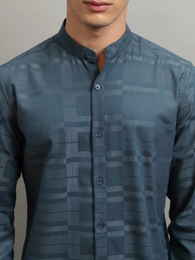 Highlander Men Teal Printed Regular Fit Casual Shirt - Teal - Image 5