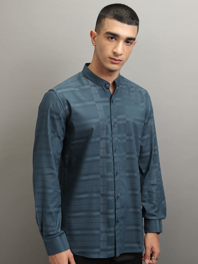 Highlander Men Teal Printed Regular Fit Casual Shirt - Teal - Image 6