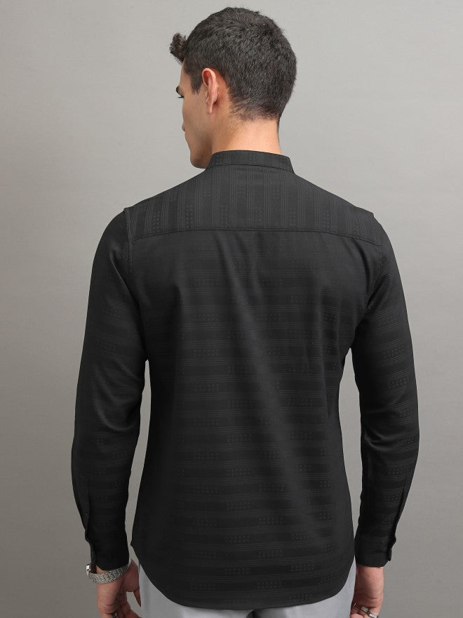Highlander Men Black Striped Regular Fit Casual Shirt - Black - Image 3