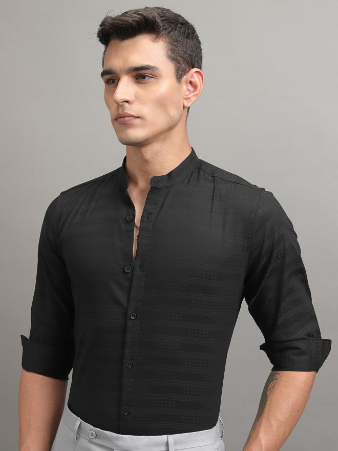Highlander Men Black Striped Regular Fit Casual Shirt - Black - Image 4