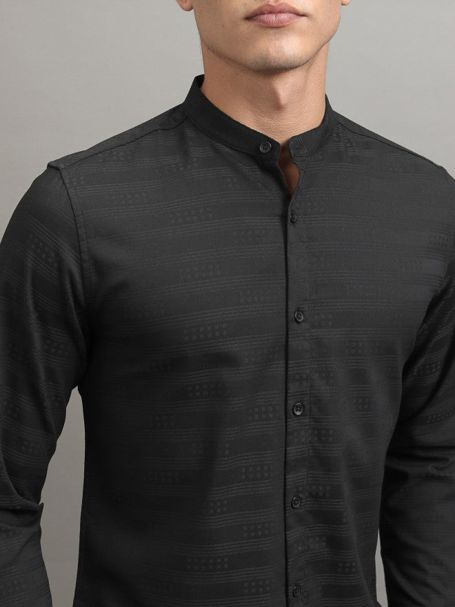 Highlander Men Black Striped Regular Fit Casual Shirt - Black - Image 5