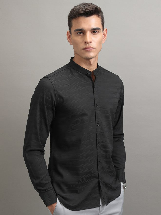 Highlander Men Black Striped Regular Fit Casual Shirt - Black - Image 6