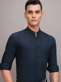 Highlander Men Navy Blue Striped Regular Fit Casual Shirt - Navy Blue - Image 1
