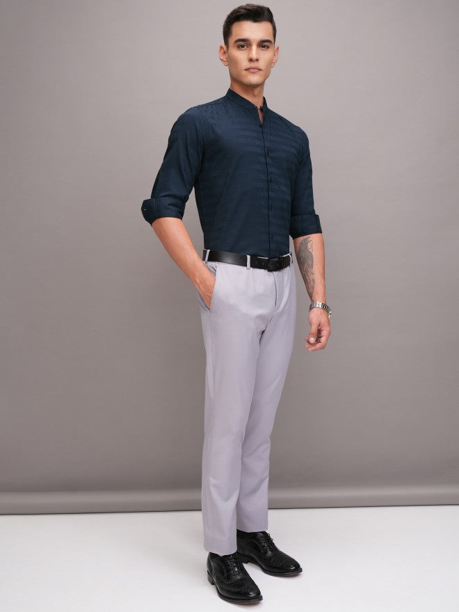 Highlander Men Navy Blue Striped Regular Fit Casual Shirt - Navy Blue - Image 2