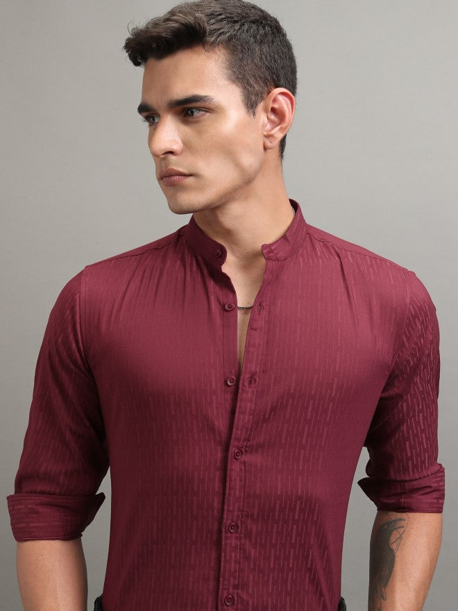 Highlander Men Maroon Textured Regular Fit Casual Shirt - Maroon - Image 1