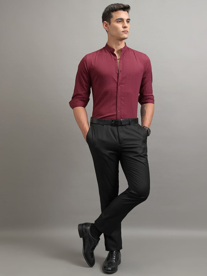 Highlander Men Maroon Textured Regular Fit Casual Shirt - Maroon - Image 2