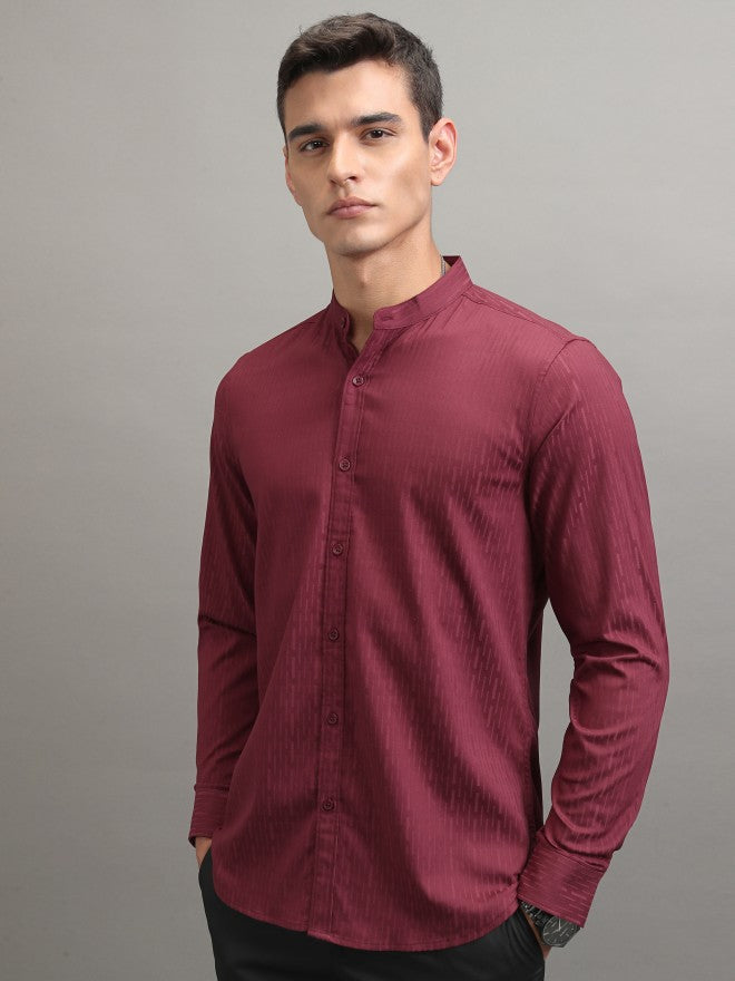 Highlander Men Maroon Textured Regular Fit Casual Shirt - Maroon - Image 4