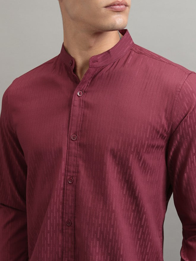Highlander Men Maroon Textured Regular Fit Casual Shirt - Maroon - Image 5