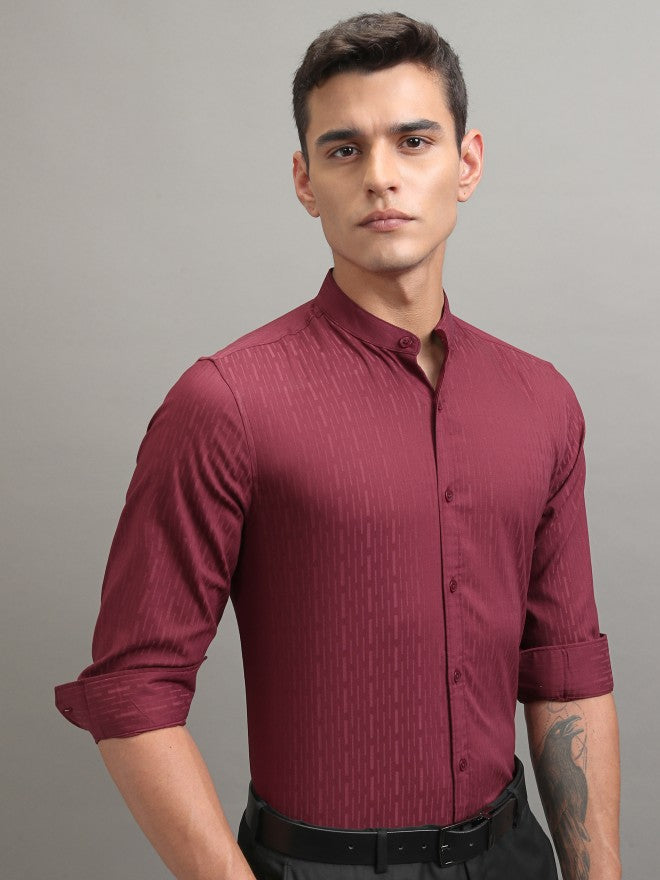 Highlander Men Maroon Textured Regular Fit Casual Shirt - Maroon - Image 6