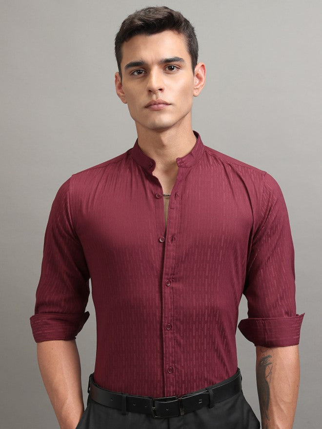 Highlander Men Maroon Textured Regular Fit Casual Shirt - Maroon - Image 7