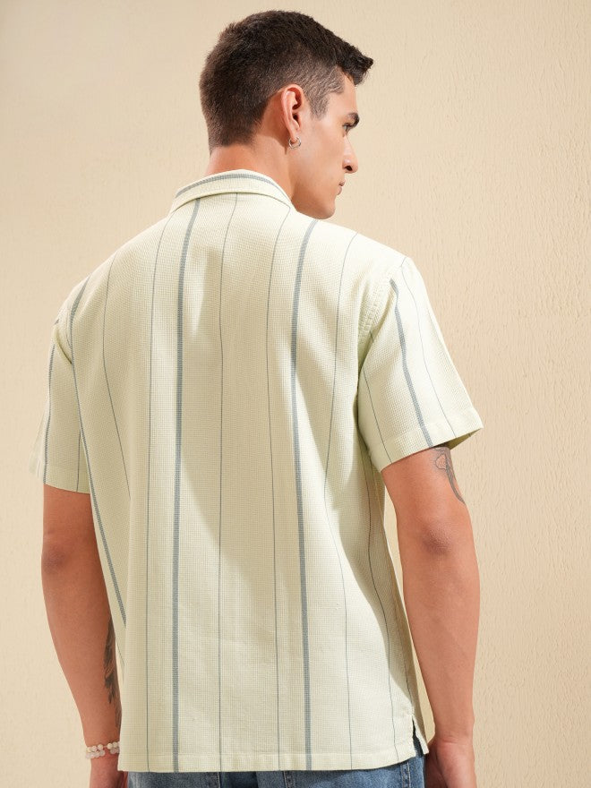 Highlander Men Green Striped Relaxed Fit Casual Shirt - Green - Image 3