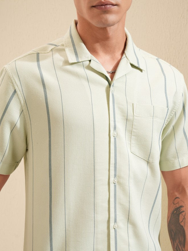 Highlander Men Green Striped Relaxed Fit Casual Shirt - Green - Image 5