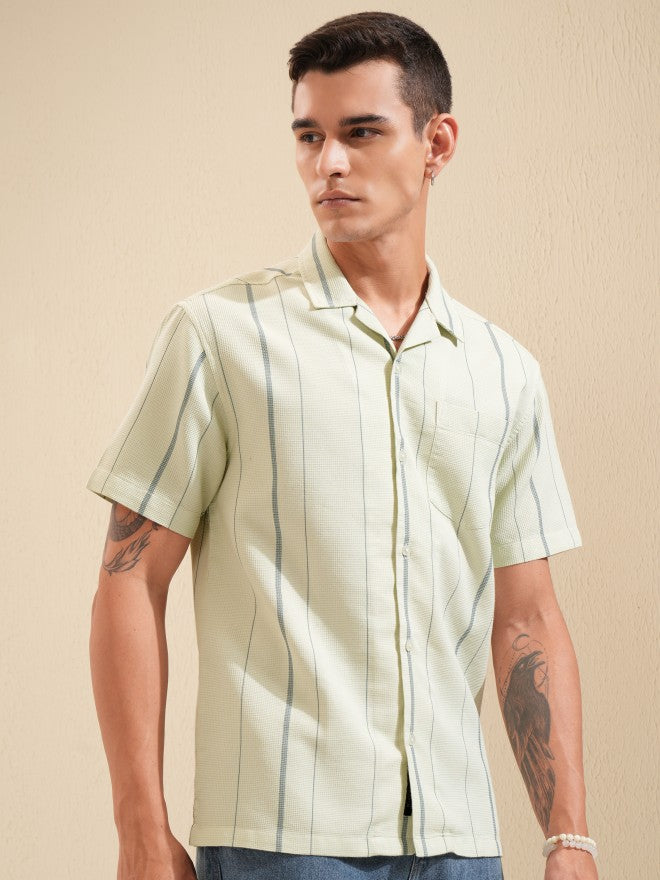Highlander Men Green Striped Relaxed Fit Casual Shirt - Green - Image 6