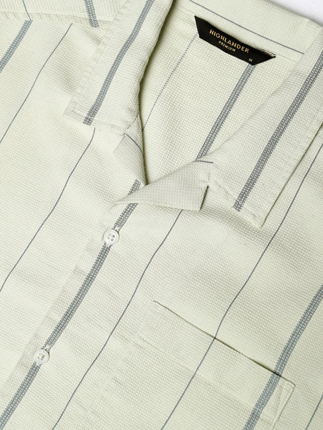 Highlander Men Green Striped Relaxed Fit Casual Shirt - Green - Image 7
