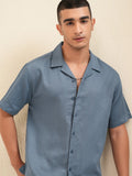 Highlander Men Blue Textured Relaxed Fit Casual Shirt - Blue - Image 1