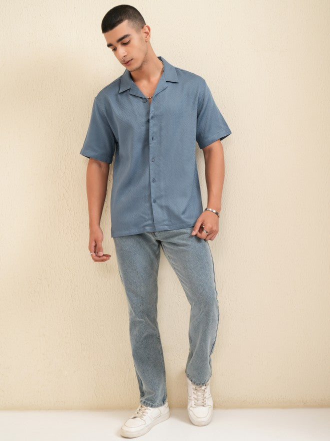 Highlander Men Blue Textured Relaxed Fit Casual Shirt - Blue - Image 2