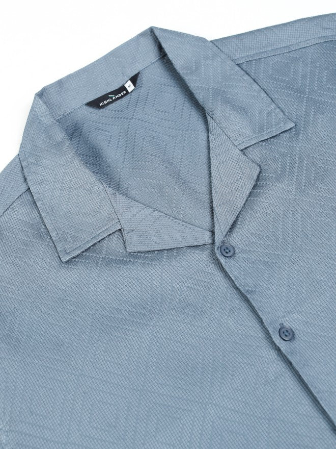 Highlander Men Blue Textured Relaxed Fit Casual Shirt - Blue - Image 7