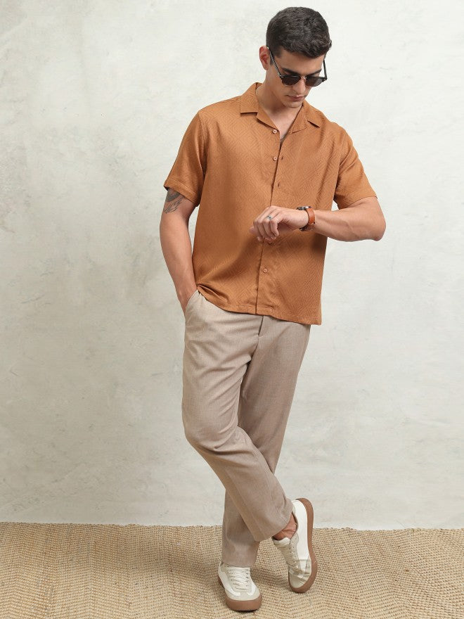 Highlander Men Brown Textured Relaxed Fit Casual Shirt - Brown - Image 2