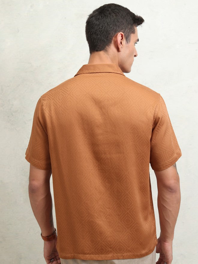 Highlander Men Brown Textured Relaxed Fit Casual Shirt - Brown - Image 3