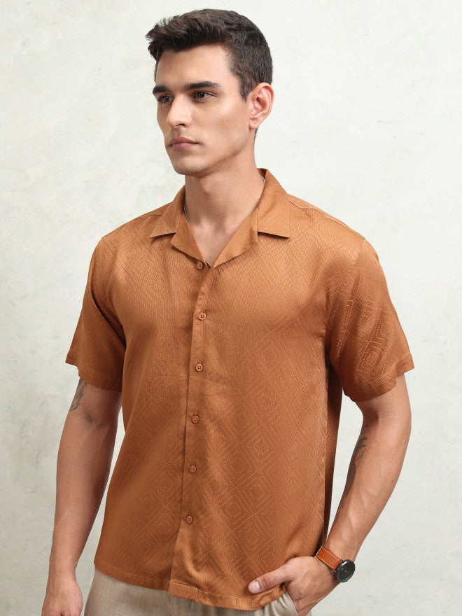 Highlander Men Brown Textured Relaxed Fit Casual Shirt - Brown - Image 4
