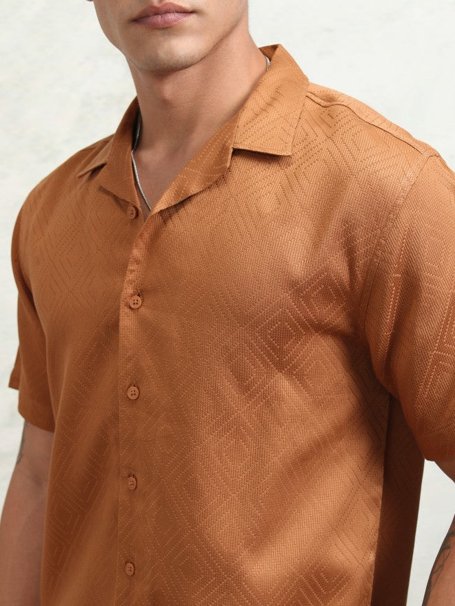 Highlander Men Brown Textured Relaxed Fit Casual Shirt - Brown - Image 5