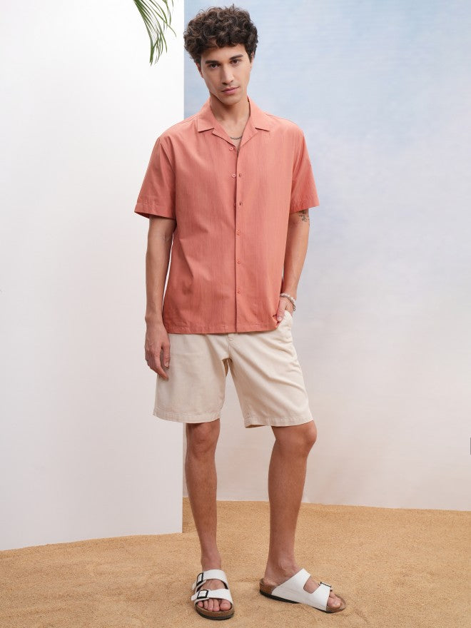 Highlander Men Peach Textured Relaxed Fit Casual Shirt - Peach - Image 2