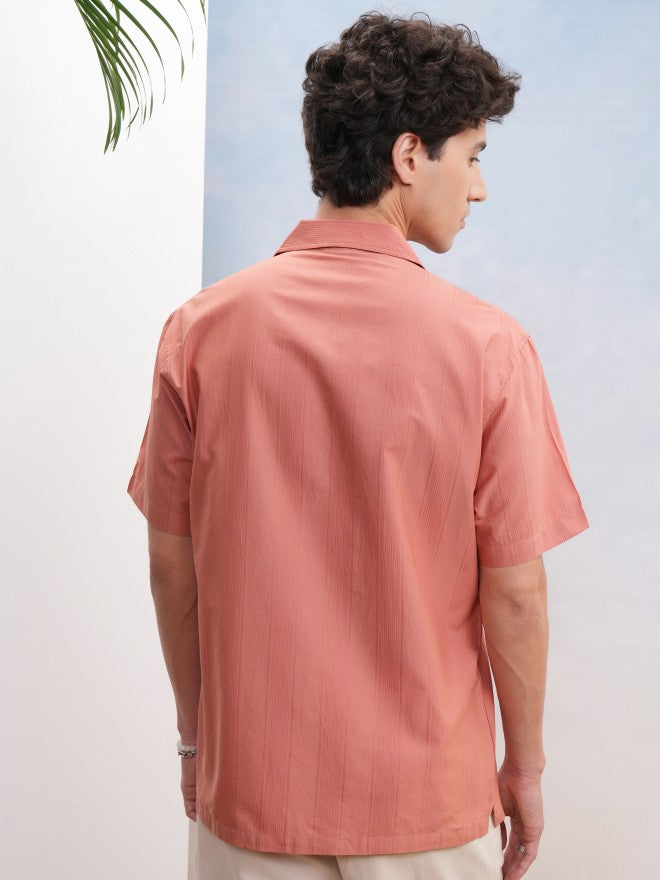Highlander Men Peach Textured Relaxed Fit Casual Shirt - Peach - Image 3