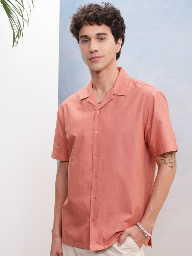 Highlander Men Peach Textured Relaxed Fit Casual Shirt - Peach - Image 4