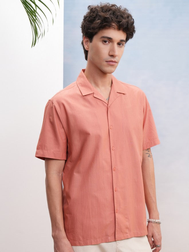 Highlander Men Peach Textured Relaxed Fit Casual Shirt - Peach - Image 6