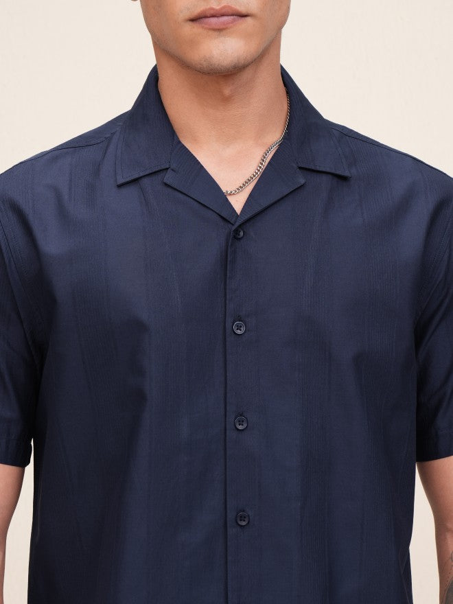 Highlander Men Navy Blue Textured Relaxed Fit Casual Shirt - Navy Blue - Image 5