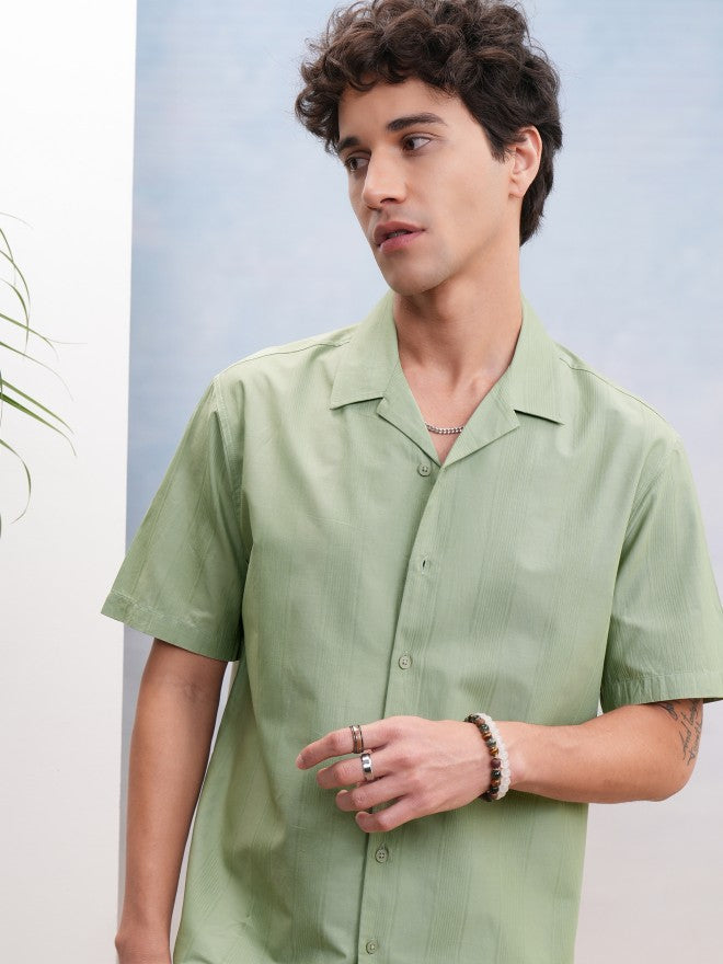 Highlander Men Green Textured Relaxed Fit Casual Shirt - Green - Image 1